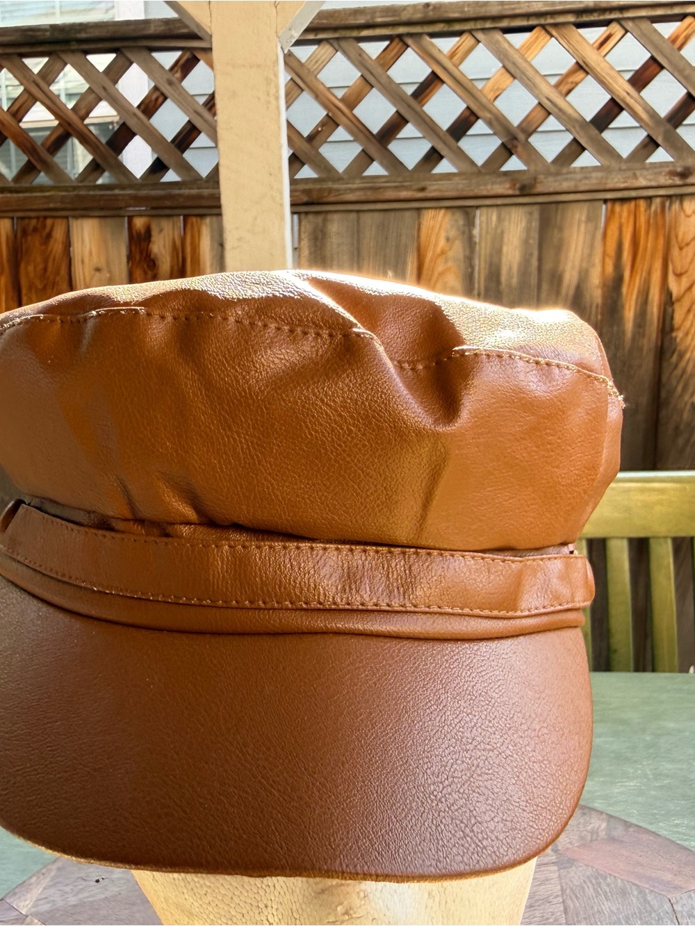 NWT Mossimo Cognac Faux Leather Baker Boy Newsboy Hat Cap OS